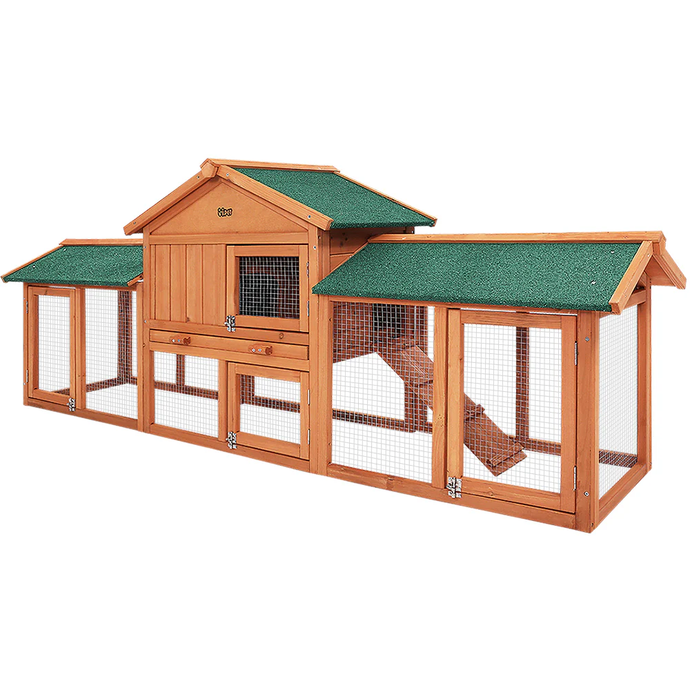 Rabbit Hutch Chicken Coop Wooden Cage Pet Hutch 220cm x 52cm x 84cm - Nurns