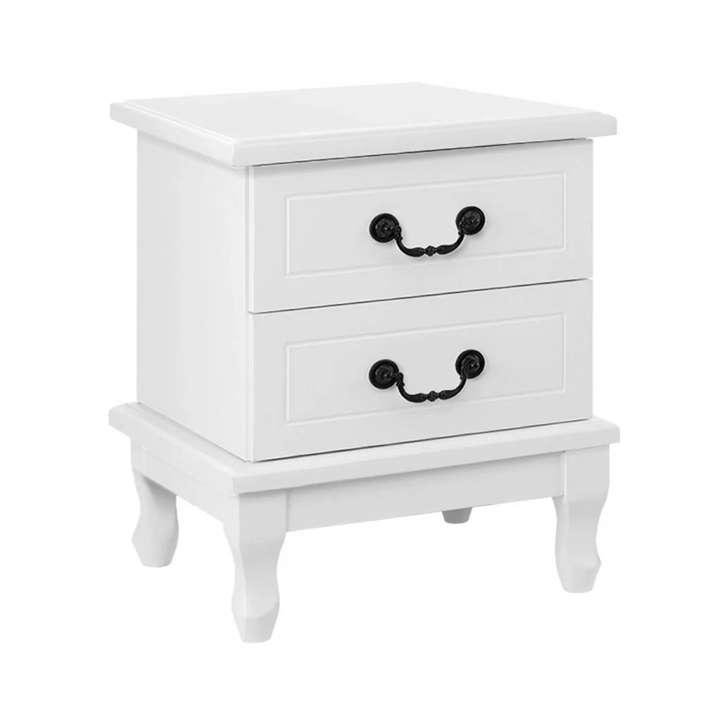 Sherbrooke Wooden Bedside Tables Side Table French Nightstand Storage Cabinet with 2 Drawers - White - Nurns