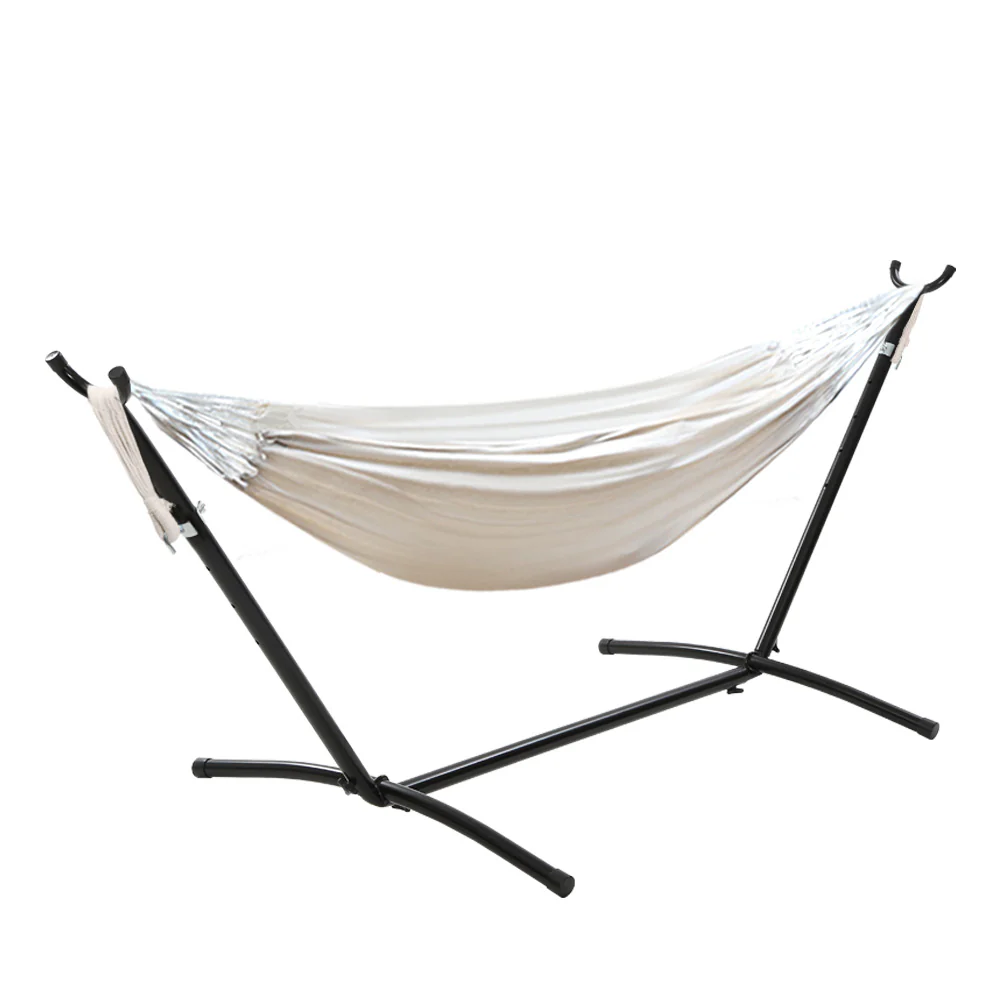 Hammock Bed Camping Chair Outdoor Lounge Single Cotton with Stand - Nurns