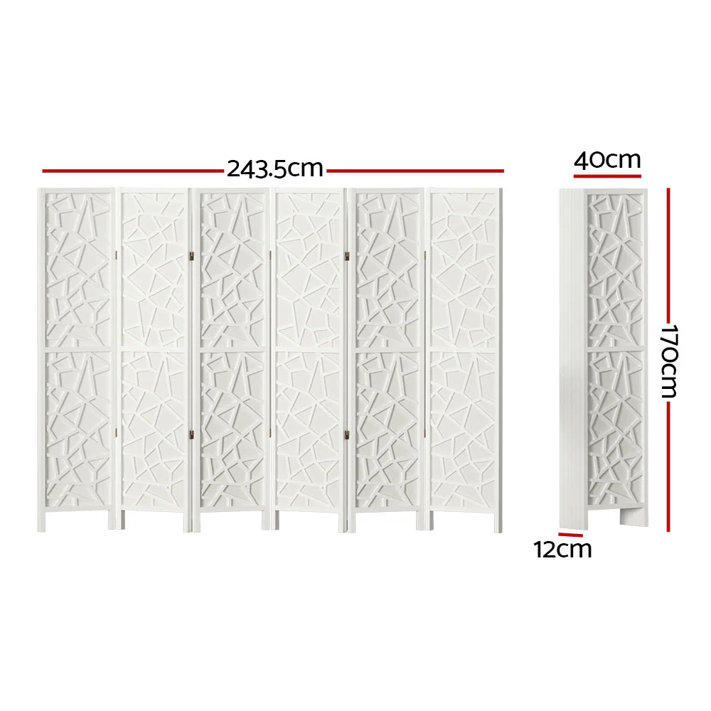 6 Panel Room Divider Screen 244x170cm - White - Nurns