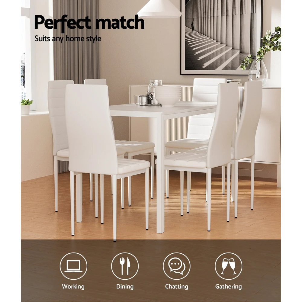 7-Piece Dante White Dining Table & Chair Set - Nurns