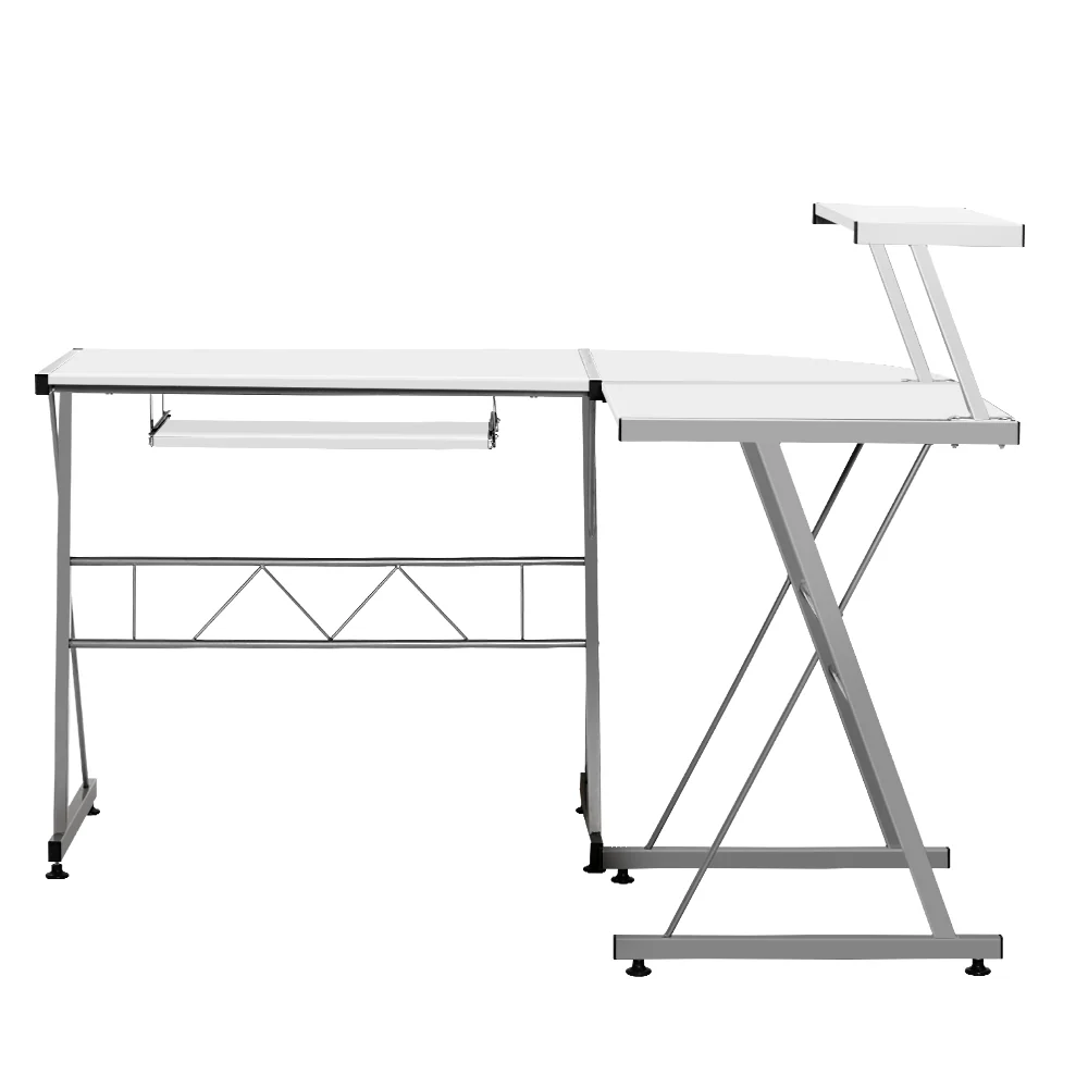 Artiss Computer Desk L-Shape Keyboard Tray Shelf White - Nurns