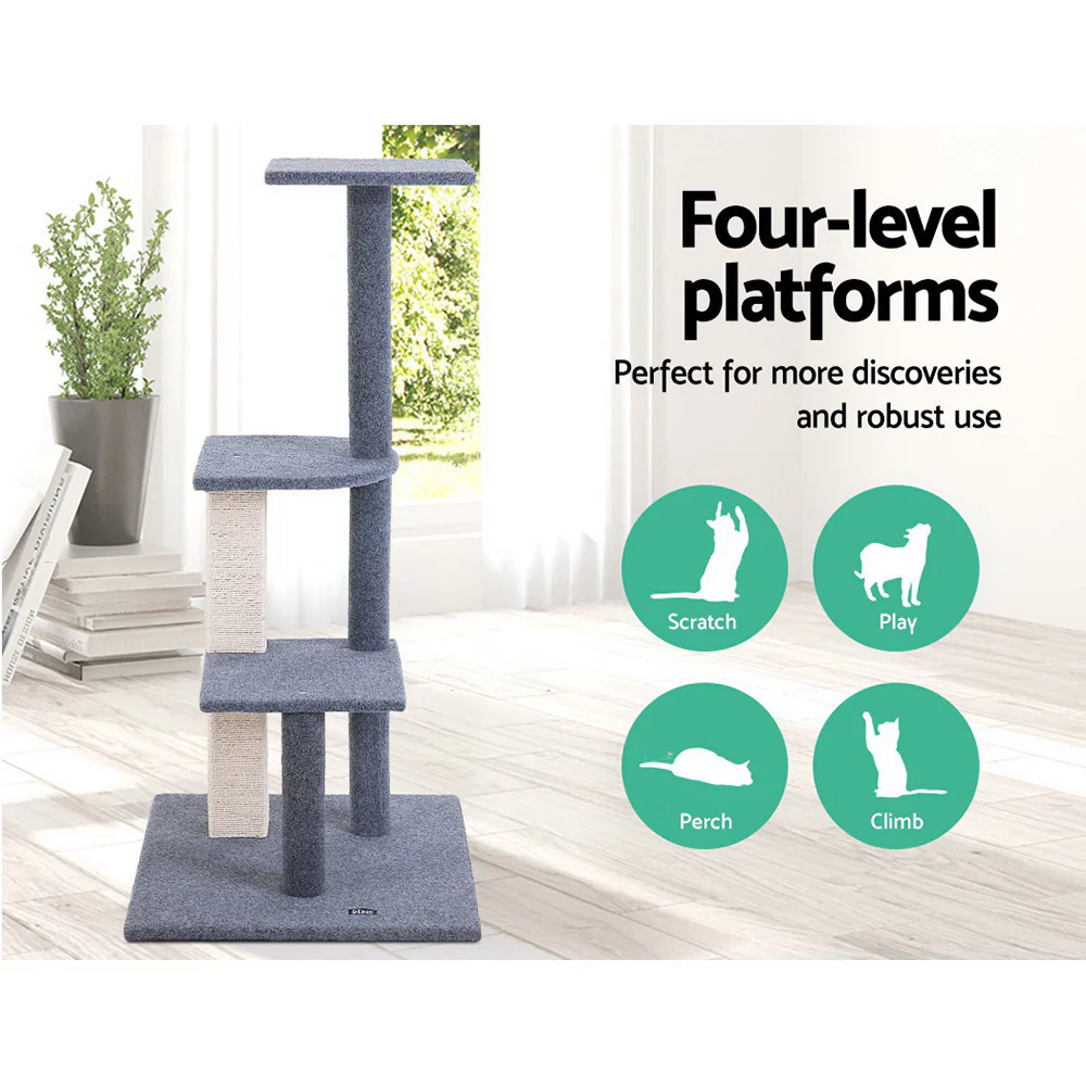 Cat Tree 124cm Trees Scratching Post Scratcher Tower Condo House Furniture Wood Steps - Grey - Nurns