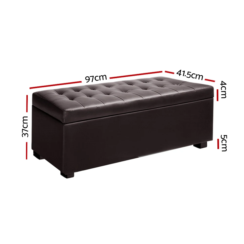Storage Ottoman Blanket Box Footstool Leather Foot Stool Chest Toy Brown - Nurns