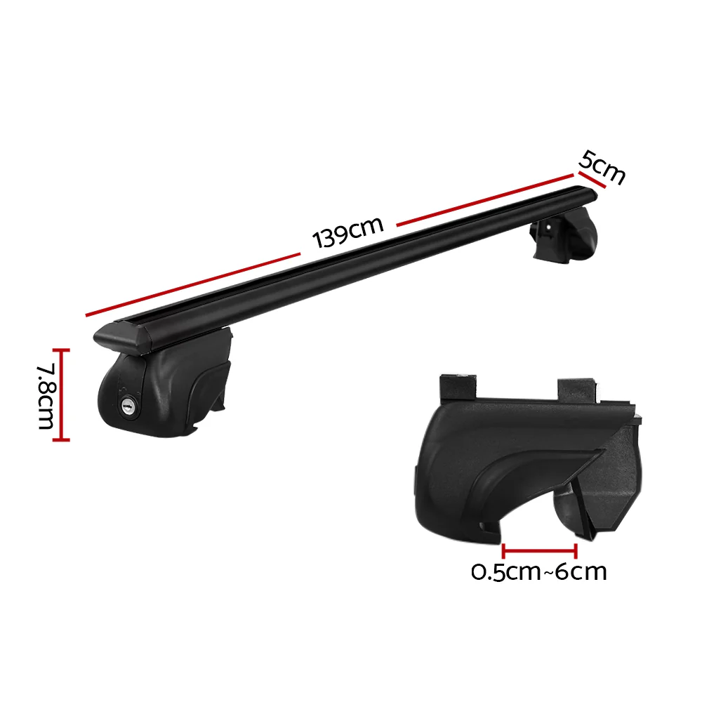 Universal Car Roof Rack Aluminium Cross Bars Adjustable 126cm Black Upgraded - Nurns