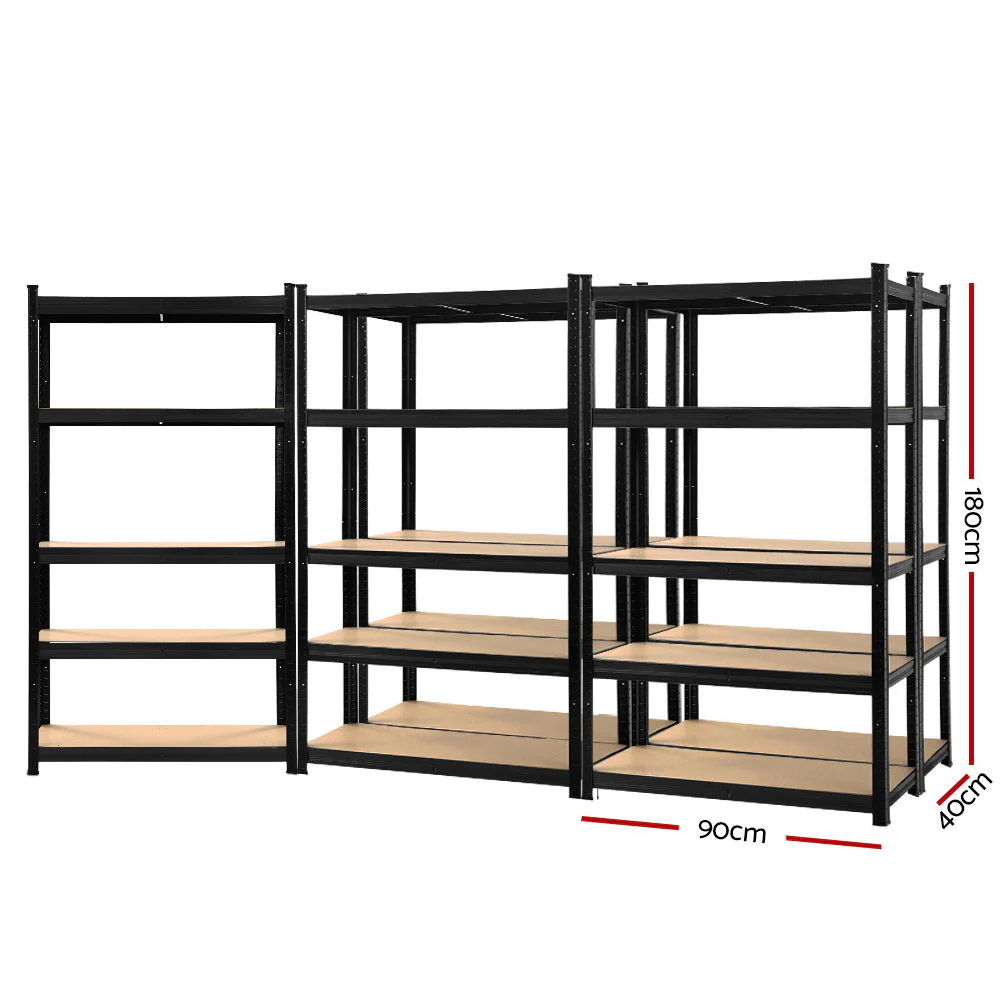 Giantz 5x1.8M Garage Shelving Warehouse Rack Pallet Racking Storage Shelf Black - Nurns