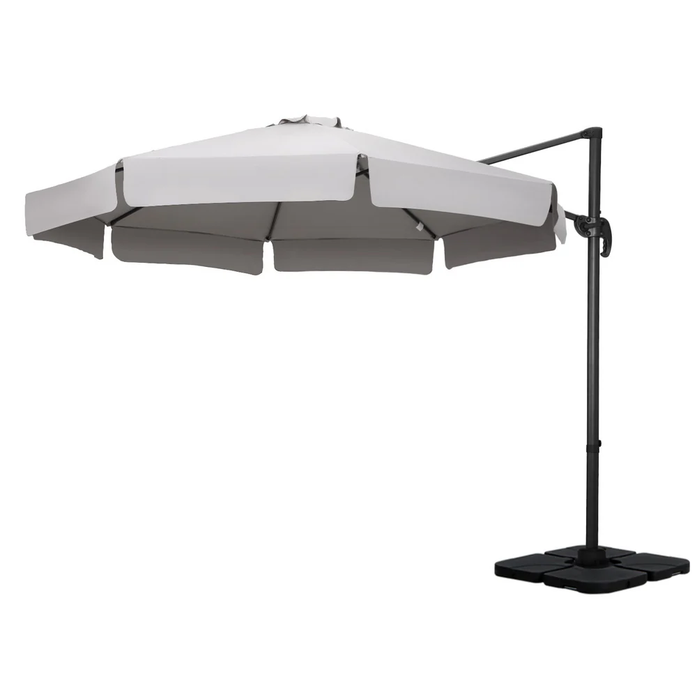 Instahut 3m Outdoor Umbrella w/Base Cantilever Beach Roma 360 Degree Tilt Grey - Nurns
