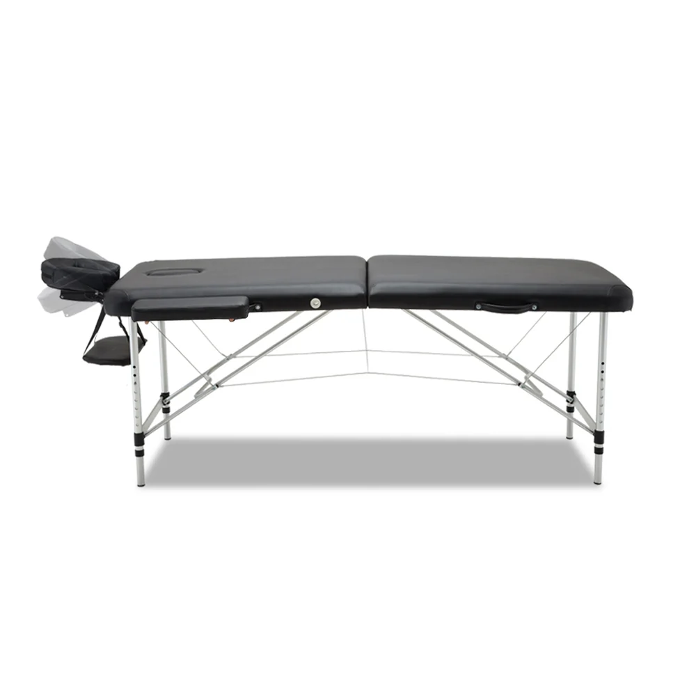 Massage Table 70cm 2 Fold Aluminium Massage Bed Portable Beauty Therapy Black - Nurns