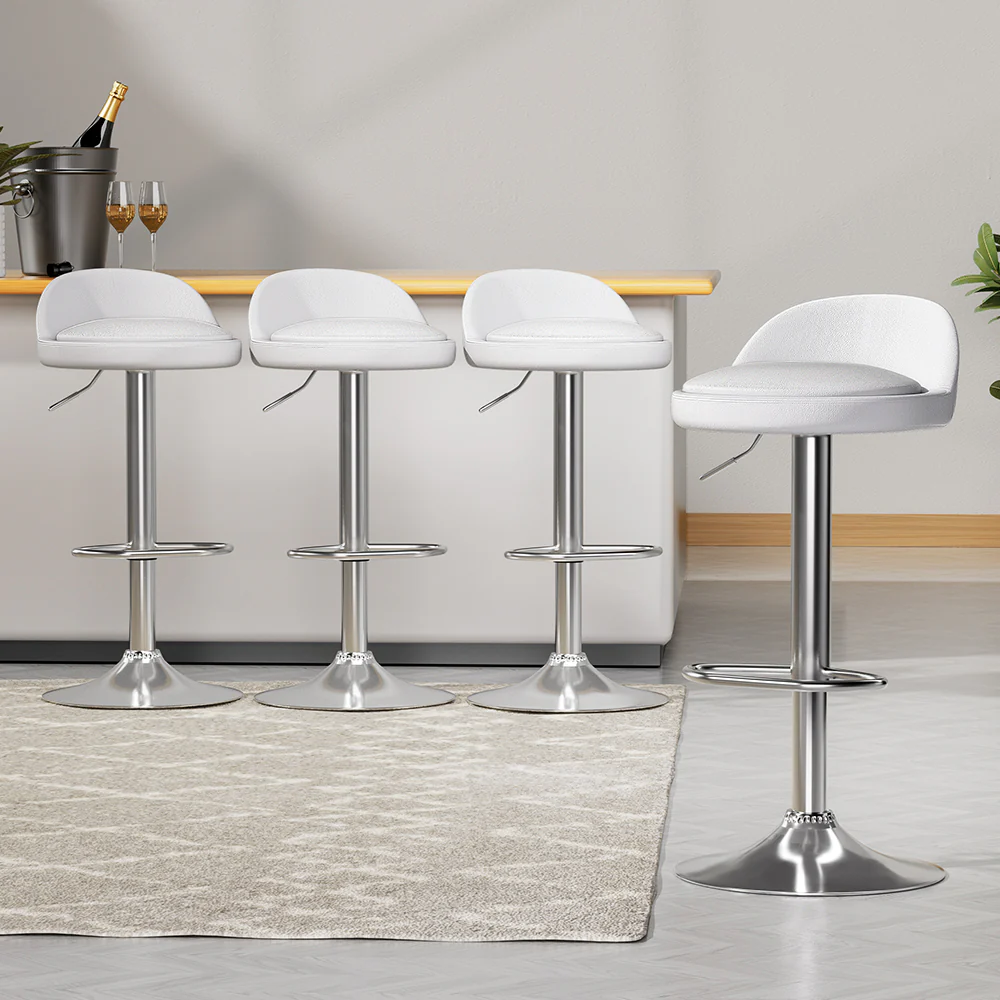 Set of 4 Hobart Bar Stools PU Leather Gas Lift - White - Nurns