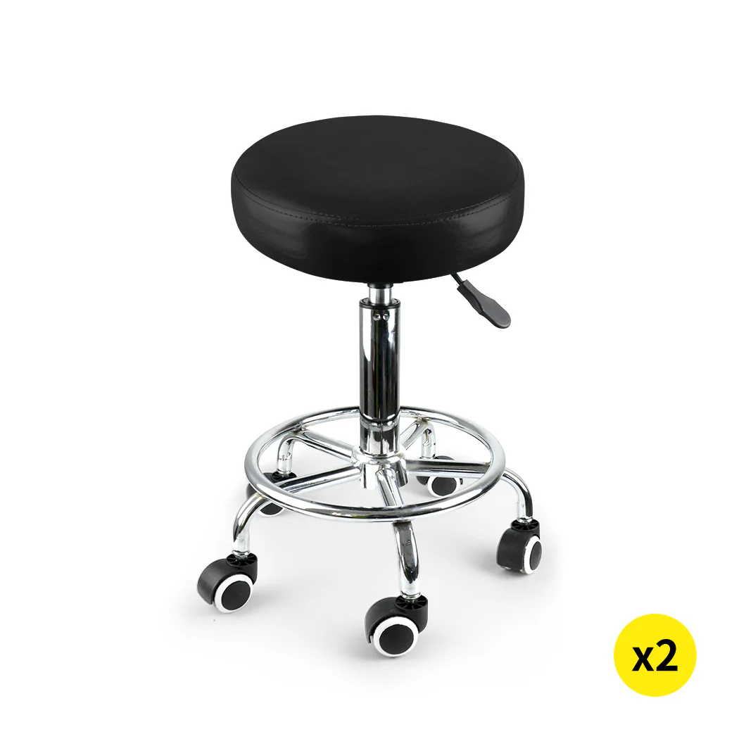 Set of 2 Swivel Salon Barstool Hairdressing Stool Barber Chair Equipment Beauty Black - Nurns