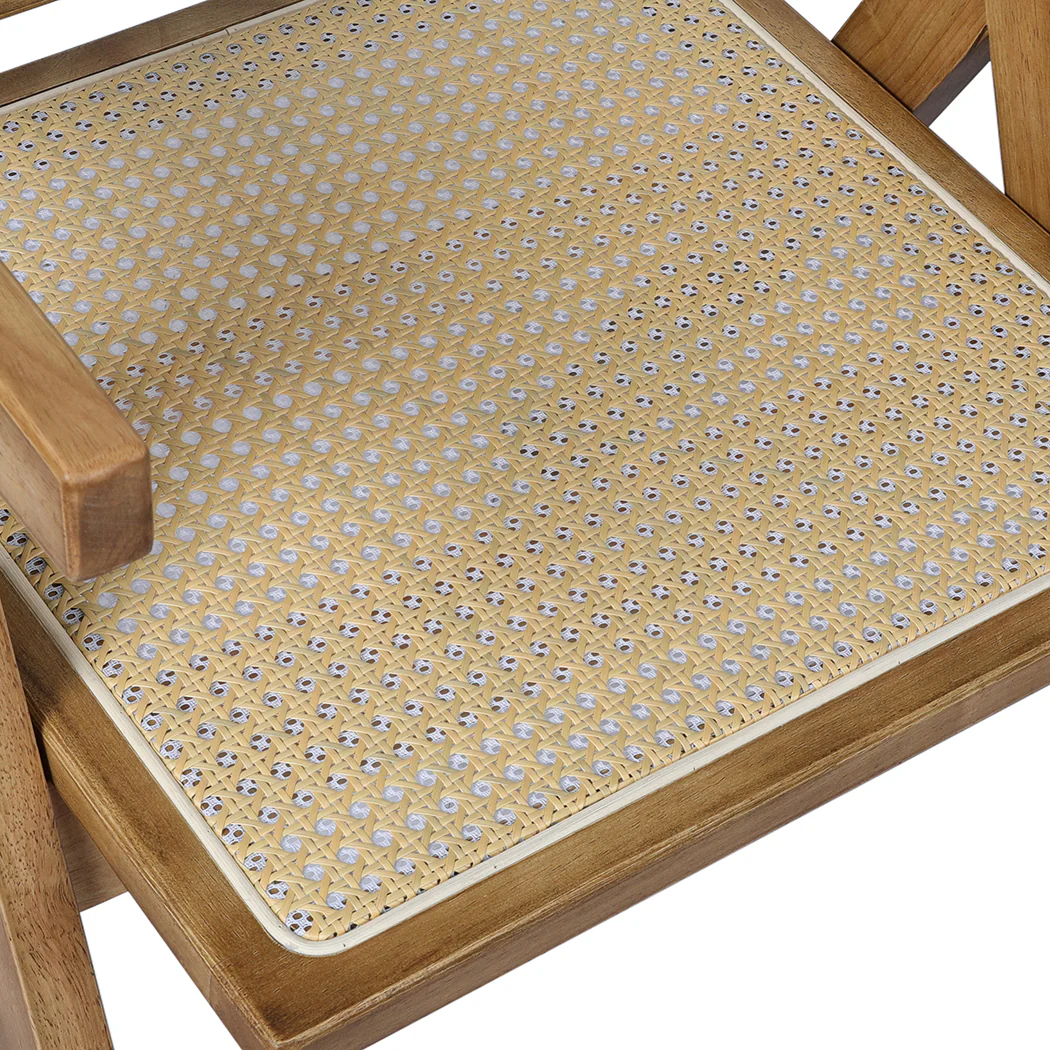 Elowen Set of 2 Dining Chair Solid Wood Rattan Armchair Wicker Accent Lounge Chairs - Natural - Nurns