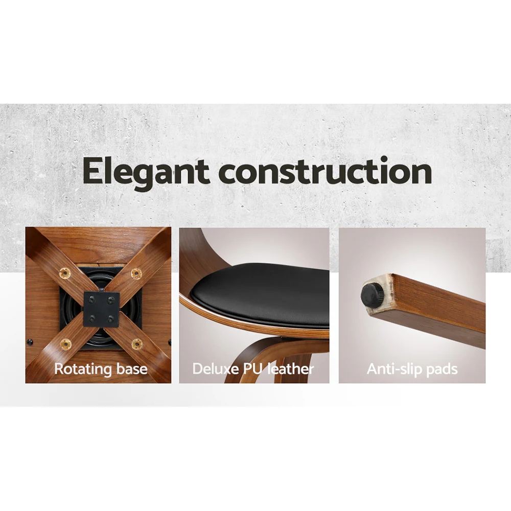 Set of 4 Edessa Swivel PU Leather Bar Stool - Wood & Black - Nurns