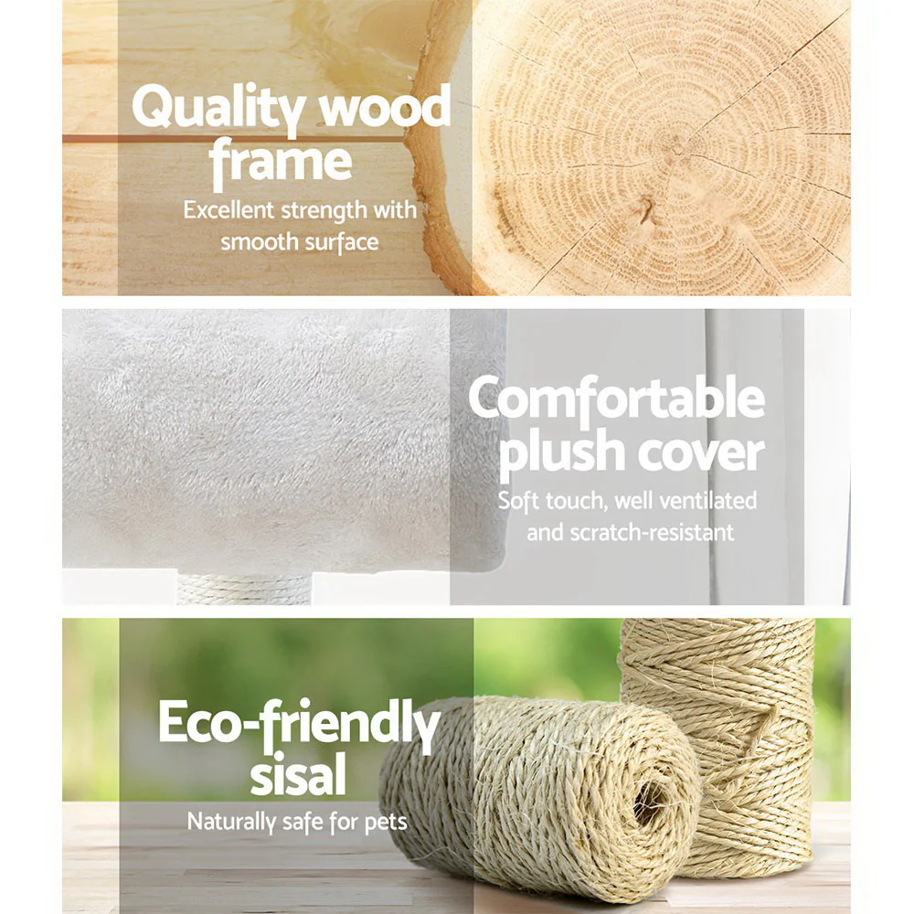 Cat Tree 141cm Trees Scratching Post Scratcher Tower Condo House Furniture Wood - Beige - Nurns