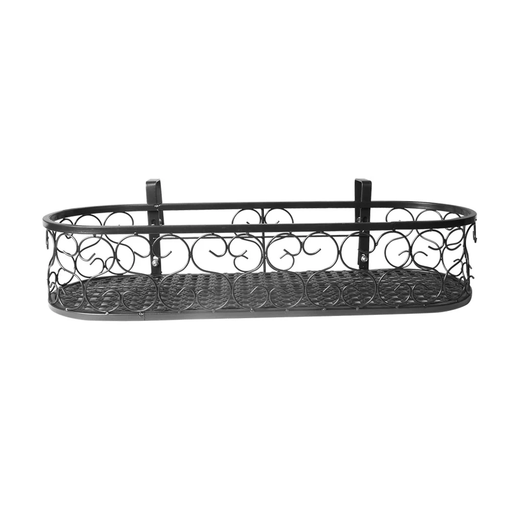 Plant Holder Plant Stand Hanging Flower Pot Basket Garden Wall Rack Shelf Oval Black - Nurns