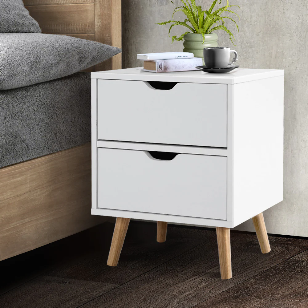 Orillia Bedside Table Nightstand with 2 Cabinet Drawers - White - Nurns