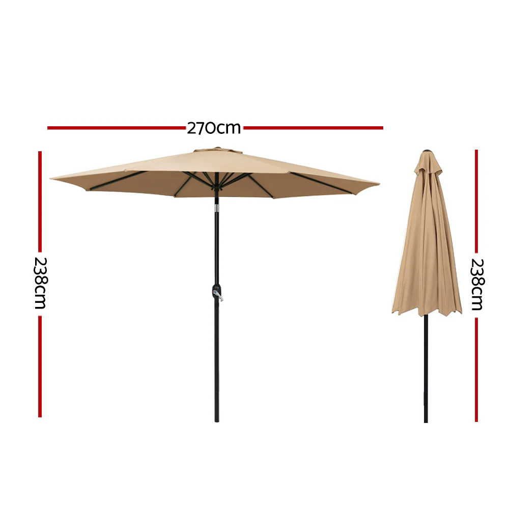 Instahut 2.7m Outdoor Umbrella Pole Stand Garden Sun Beige - Nurns