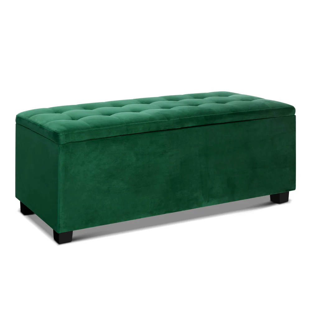 Storage Ottoman Blanket Box 97cm Velvet Green - Nurns
