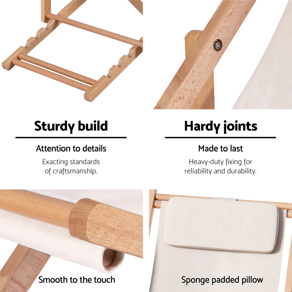 Damien Outdoor Chairs Sun Lounge Deck Beach Chair Folding Wooden Patio Furniture - Beige - Nurns