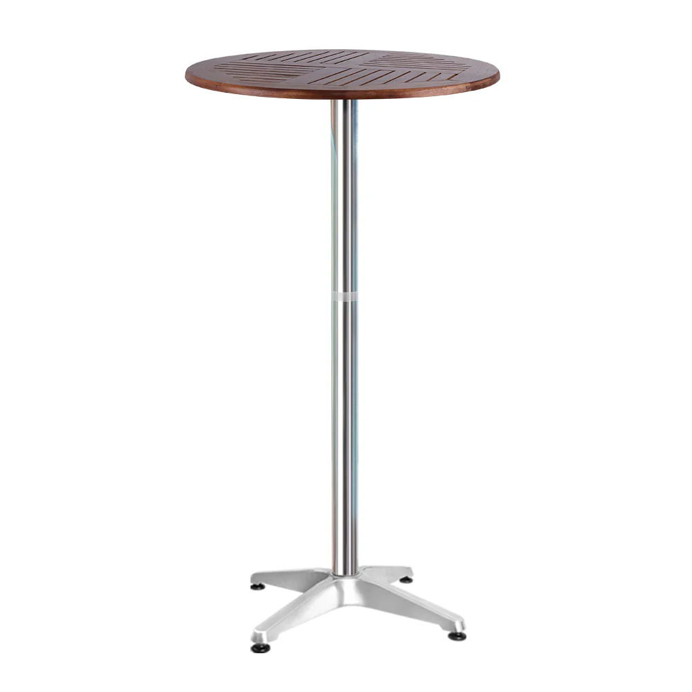 Arjun Outdoor Bar Table Furniture Wooden Cafe Table Aluminium Adjustable Round - Brown - Nurns
