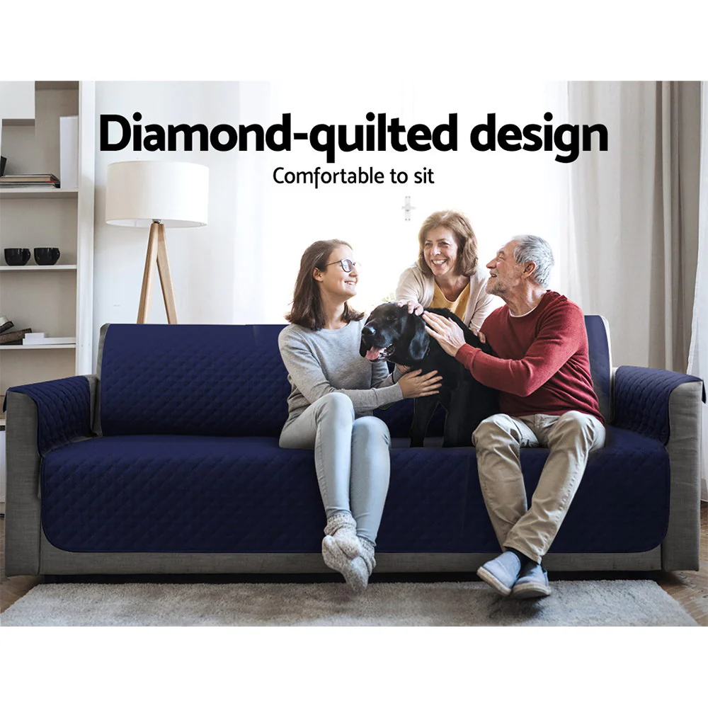 Sofa Cover Quilted Couch Covers 100% Water Resistant 4-Seater Navy - Nurns
