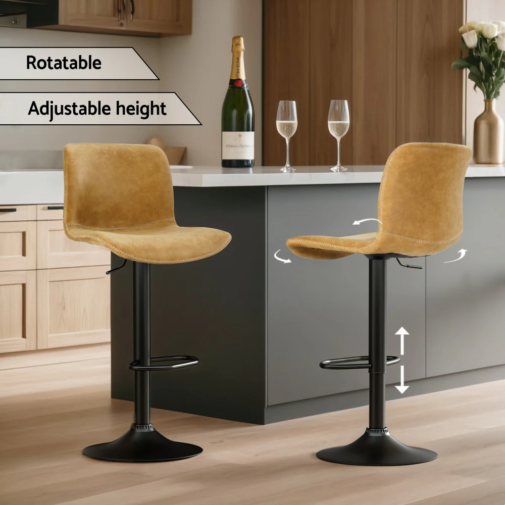 Set of 2 Karachi Bar Stools Kitchen Swivel Gas Lift Chairs - Brown - Nurns