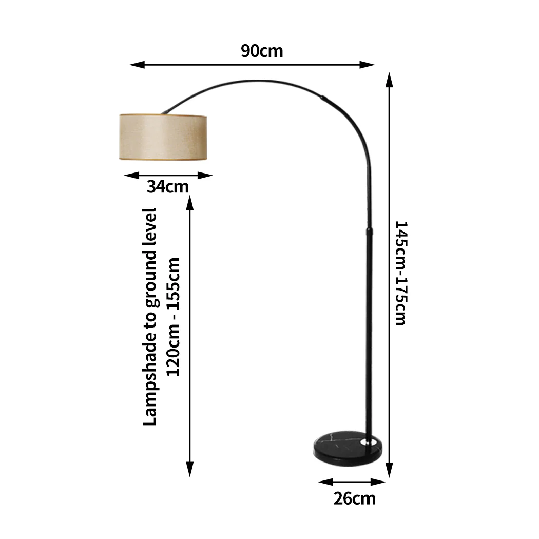 Modern LED Floor Lamp Reading Light Free Standing Height Adjustable Marble Base - Grey - Nurns