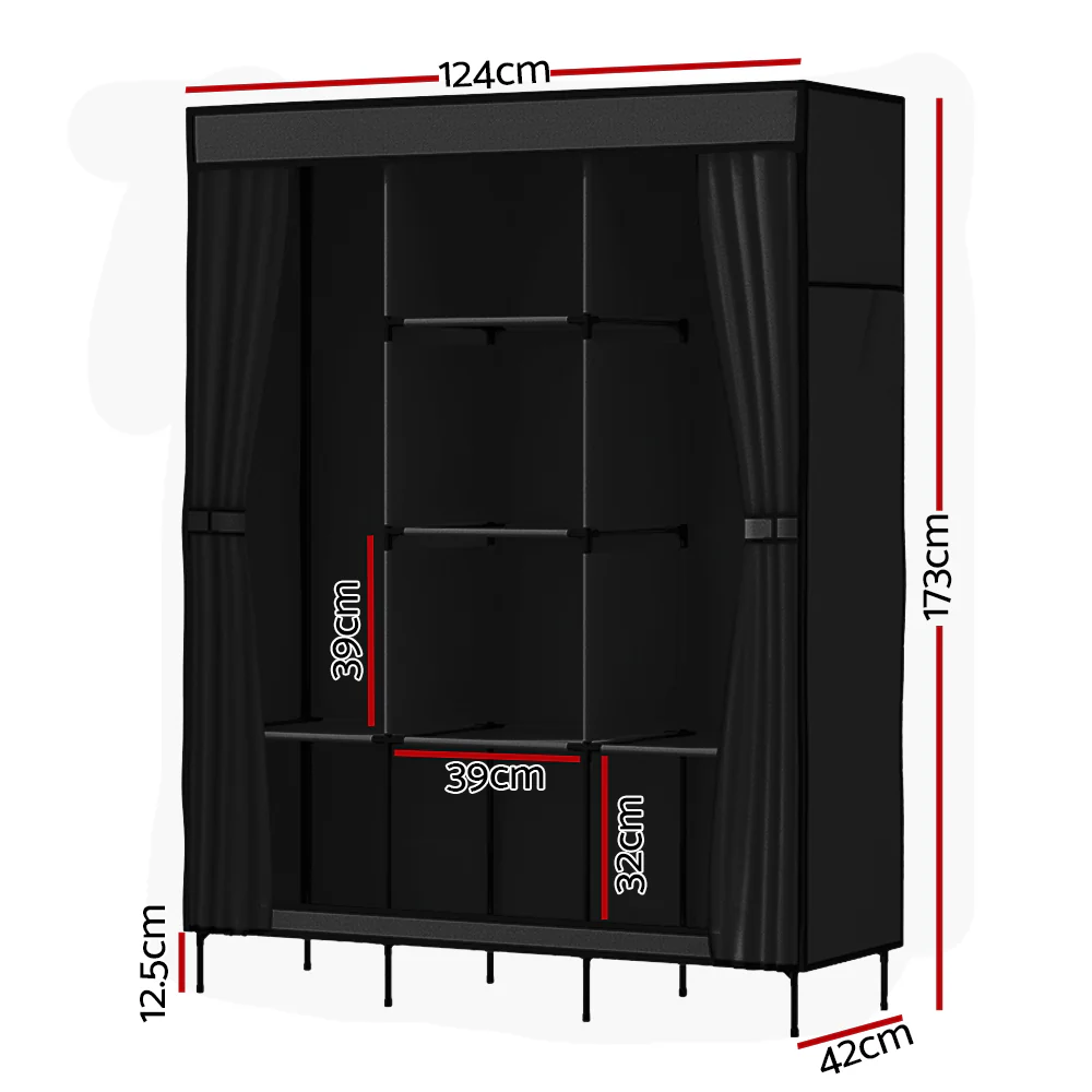 Large Portable Clothes Closet Wardrobe with Shelf Black - Nurns