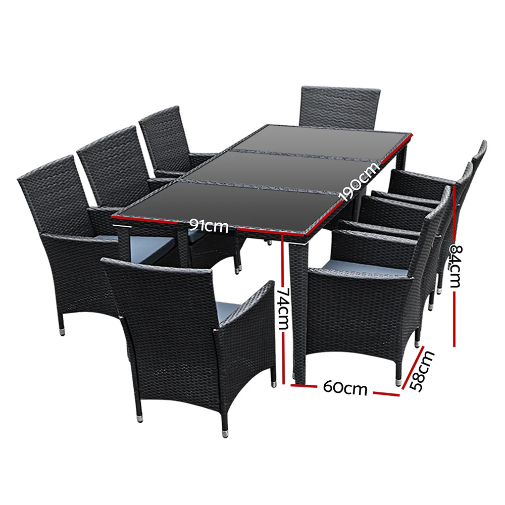 Corbridge 8-Seater Outdoor Furniture Setting 9-Piece Dining Set - Black - Nurns