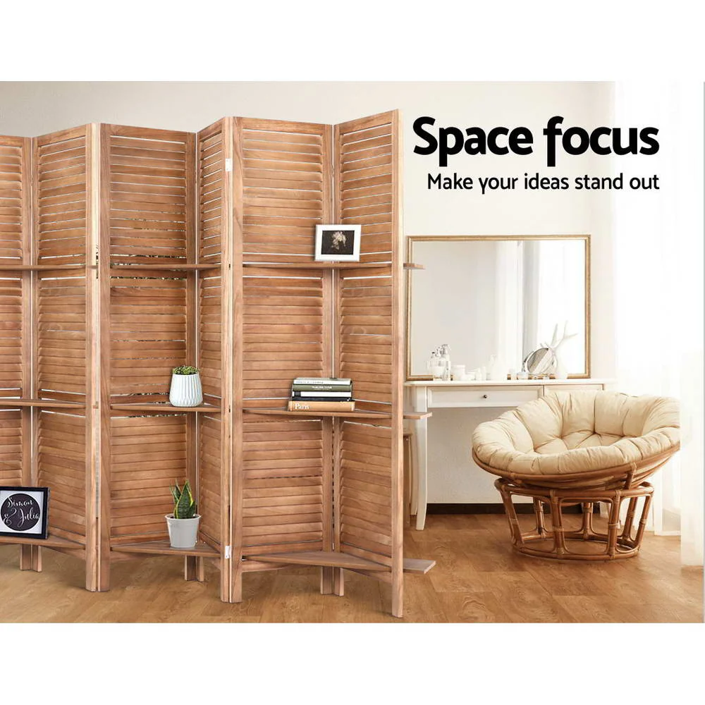 8 Panel Room Divider Screen 326x170cm Shelf - Oak - Nurns