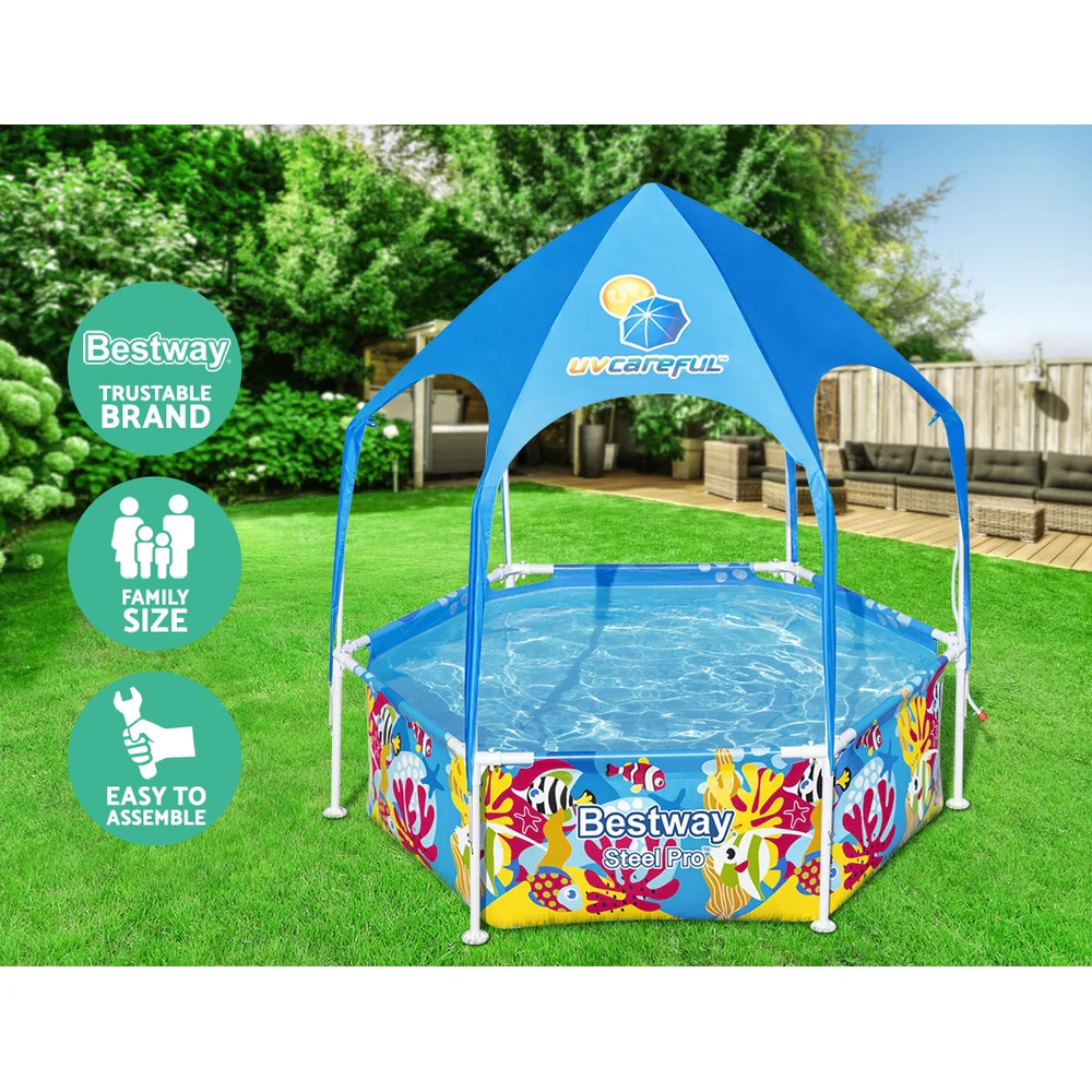 Bestway Kids Pool 183x51cm Steel Frame Swimming Play Pools Canopy 930L - Nurns