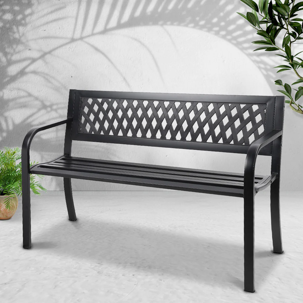 Calliope Steel Modern Garden Bench - Black - Nurns