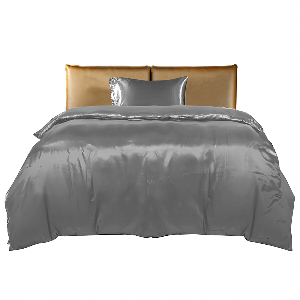 SINGLE 2-Piece Quilt Cover Set Bedspread & Pillowcase - Grey - Nurns
