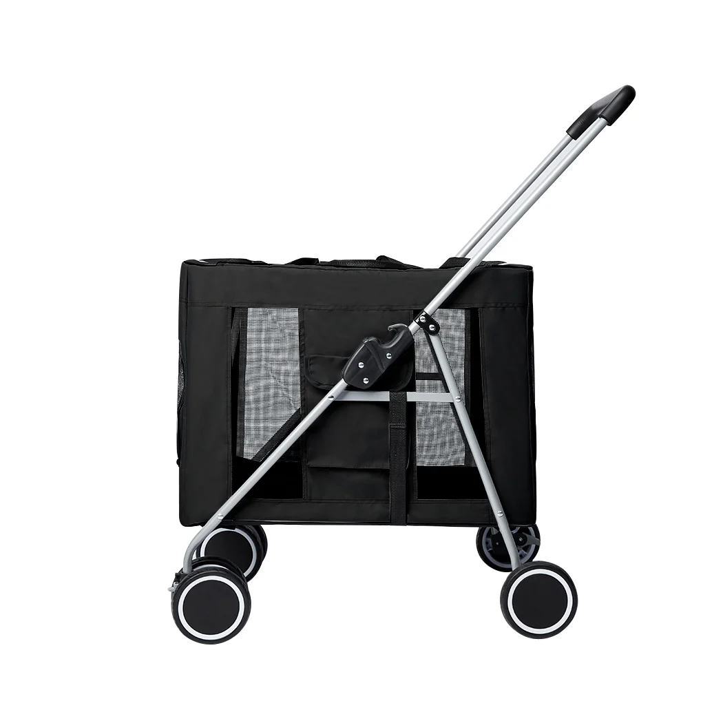 Pet Stroller Dog Cat Puppy Pram Travel Carrier 4 Wheels Pushchair Foldable Black - Nurns