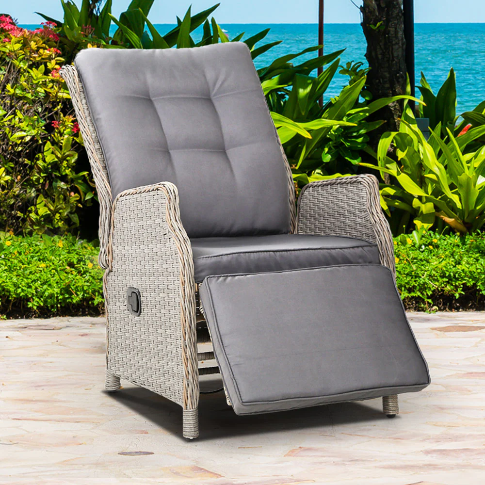 Moore Recliner Chairs Setting Outdoor Furniture Patio Wicker Sofa - Grey - Nurns