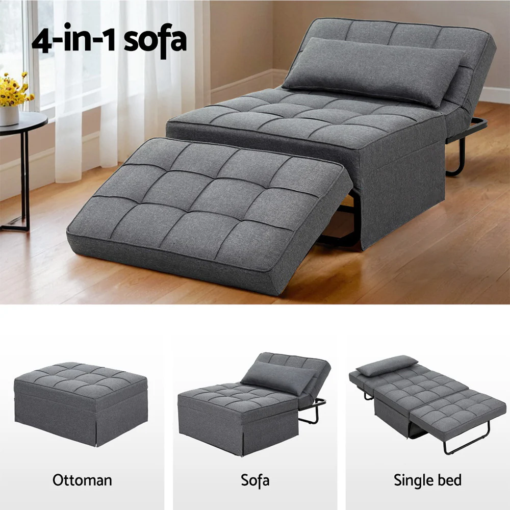 Miya Sofa Bed Ottoman Pillow Folding Linen - Grey - Nurns