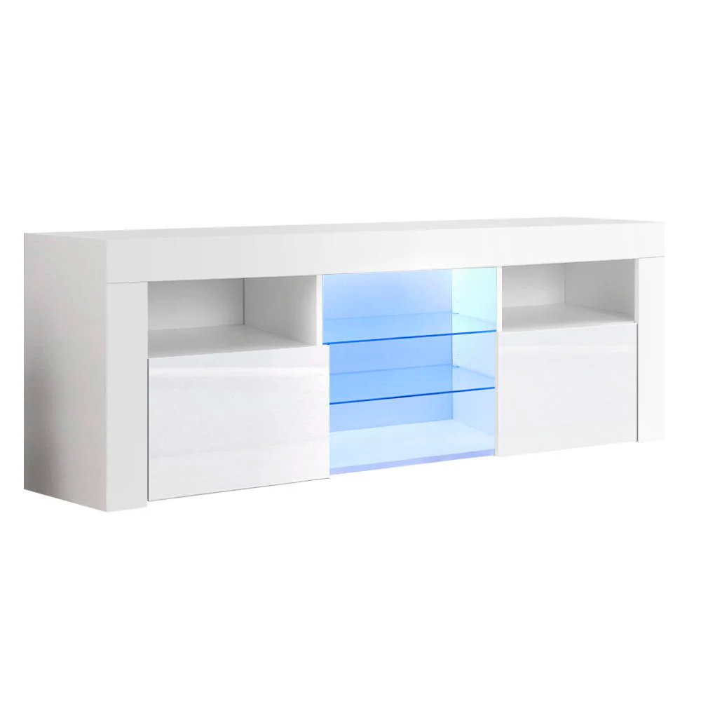 Dahlia 145cm TV Cabinet Entertainment Unit Stand RGB LED Gloss Furniture - White - Nurns