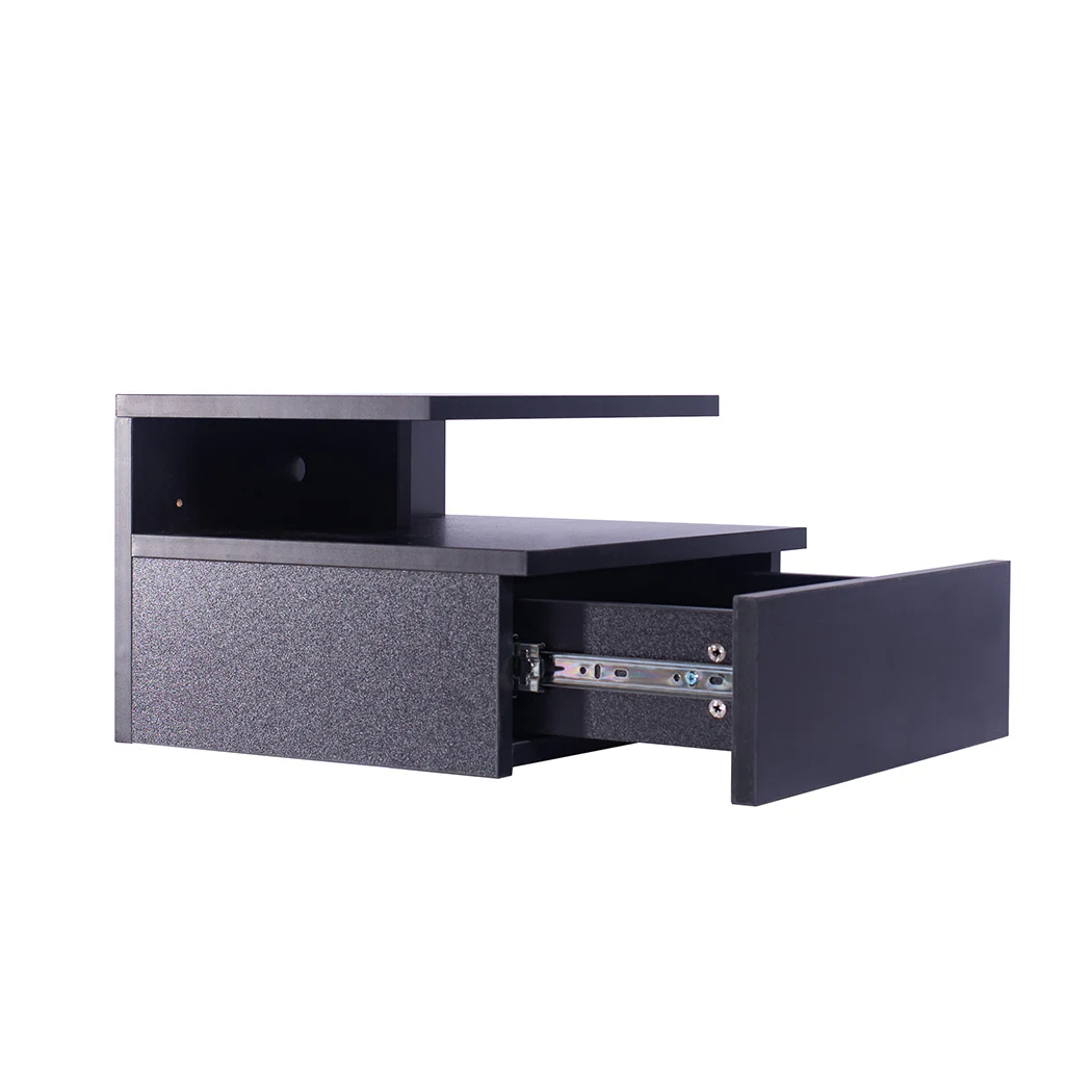 Set of 2 Digby LED Bedside Tables LED Side Table Storage Floating Nightstand X2 - Black - Nurns