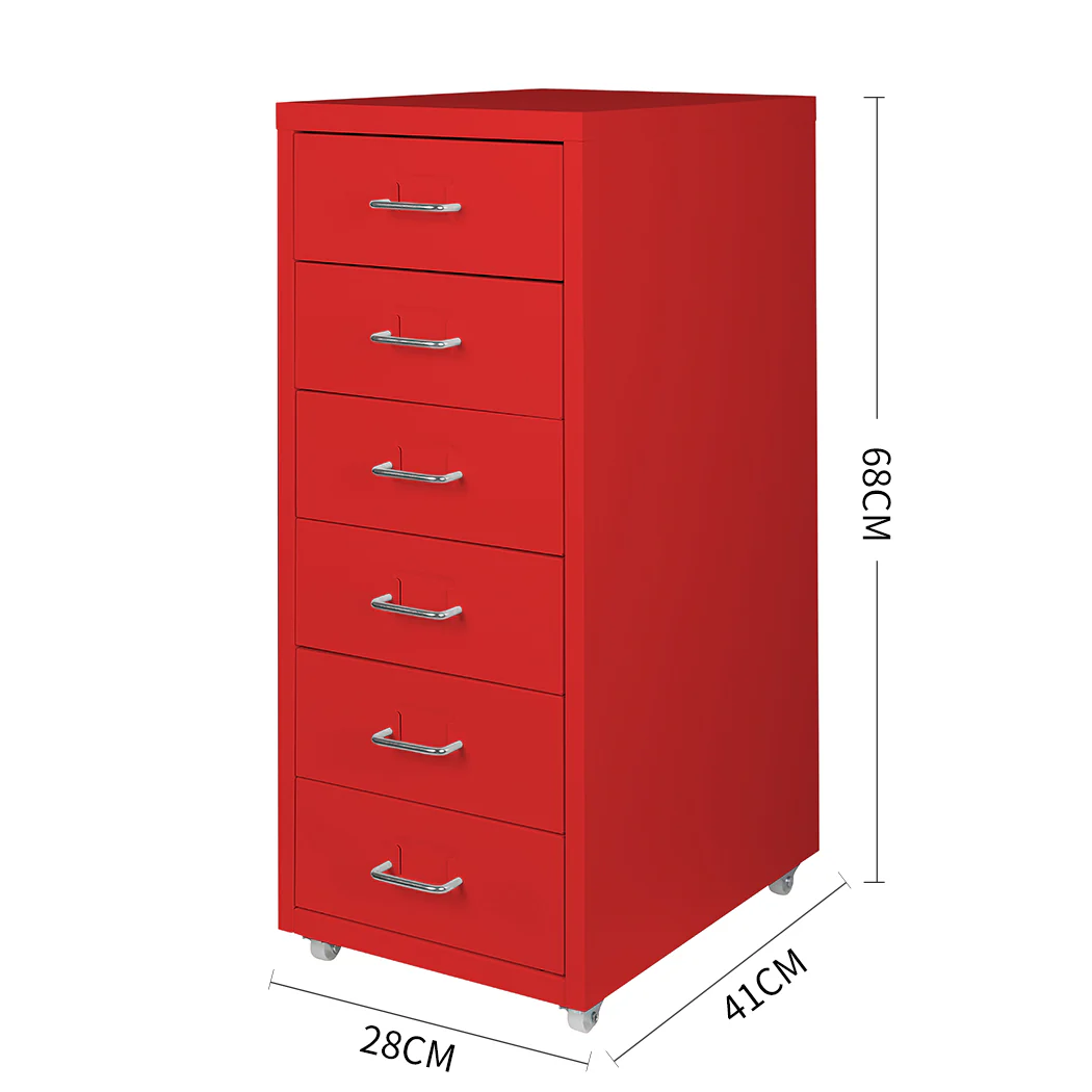Levede 6 Drawer Office Cabinet Drawers Red - Nurns