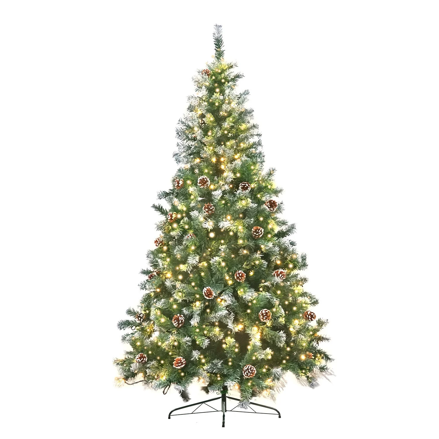 8ft 2.4m 1600 Tips Pre Lit Christmas Tree Decor with Pine Cones Xmas Decorations - Nurns