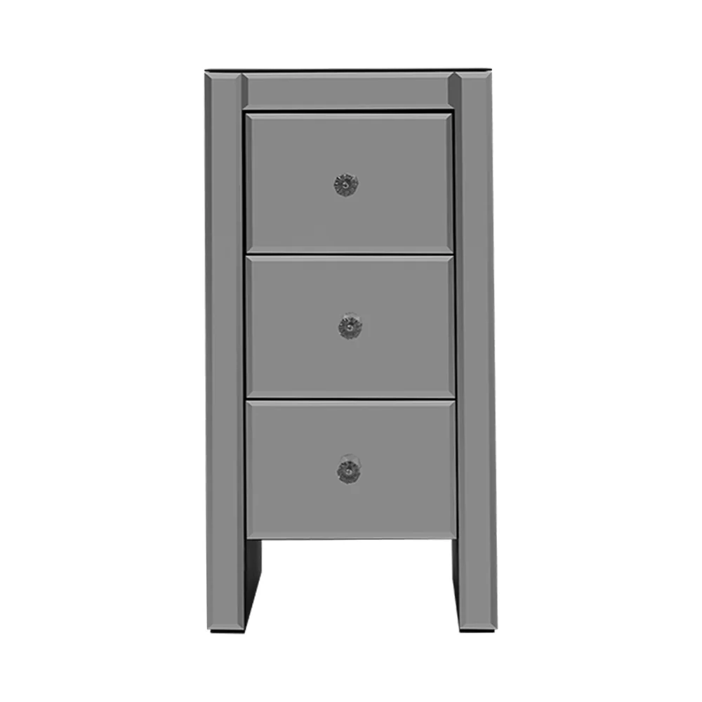 Rouyn Mirrored Bedside Tables Mirrored Glass with 3 Drawers - Grey - Nurns