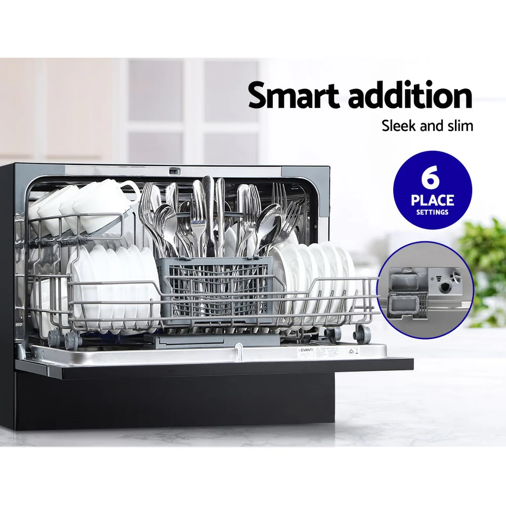 Devanti 6 Place Settings Benchtop Dishwasher Black - Nurns