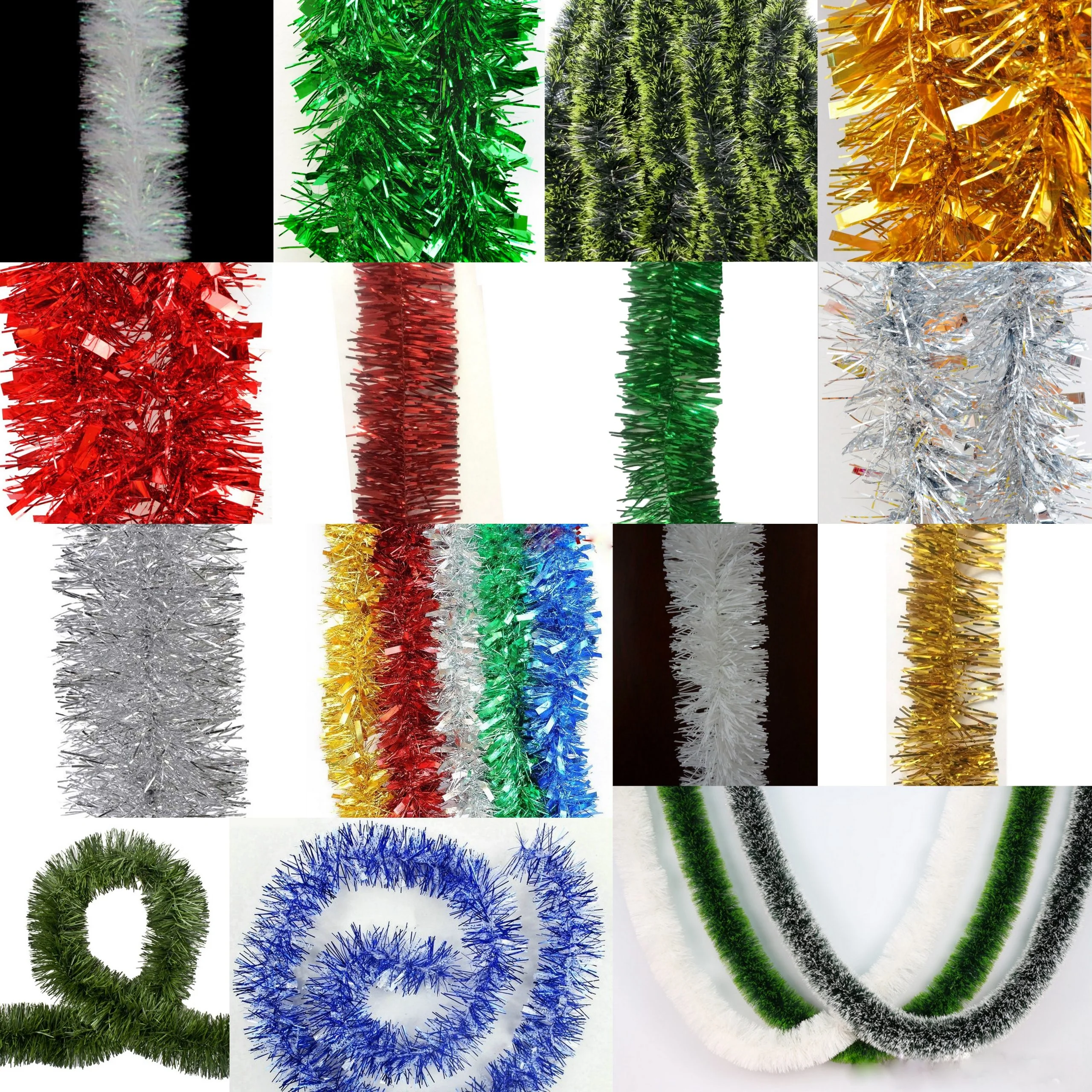 Set of 5 2.5m Christmas Tinsel Xmas Garland Sparkly Snowflake Party Natural Home Decor - Snow Tips in Dark Green - Nurns