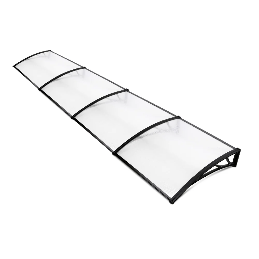 Instahut Window Awning Door Canopy 1m x 4m Transparent Sheet Black Plastic Frame - Nurns