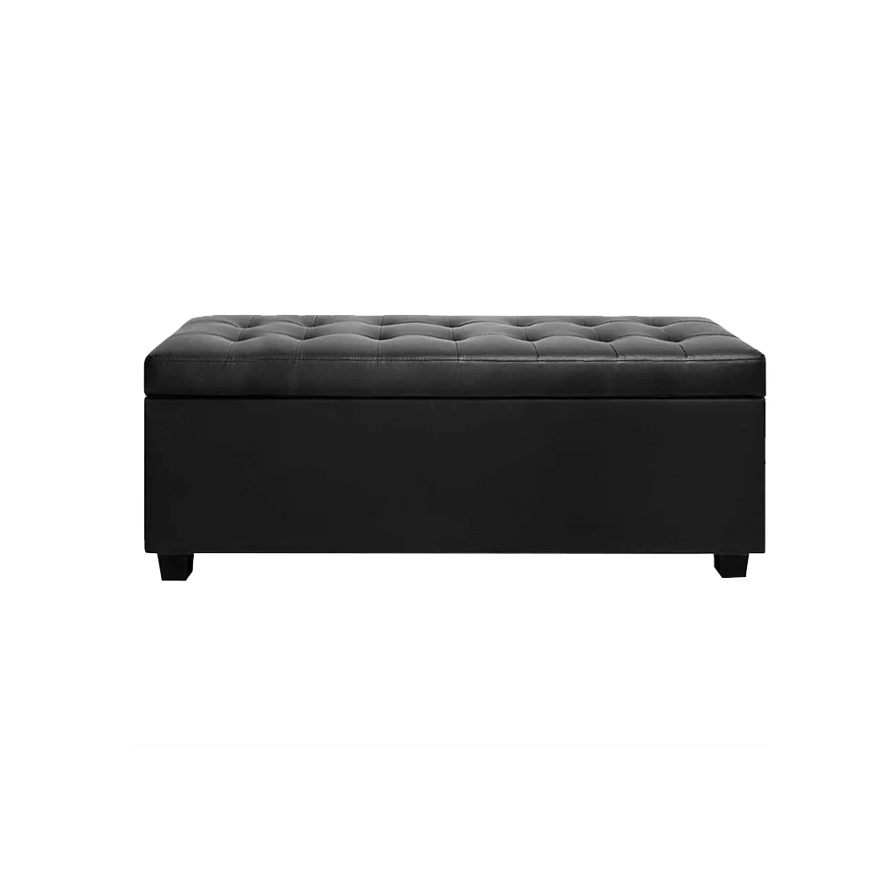 PU Leather Storage Ottoman - Black - Nurns