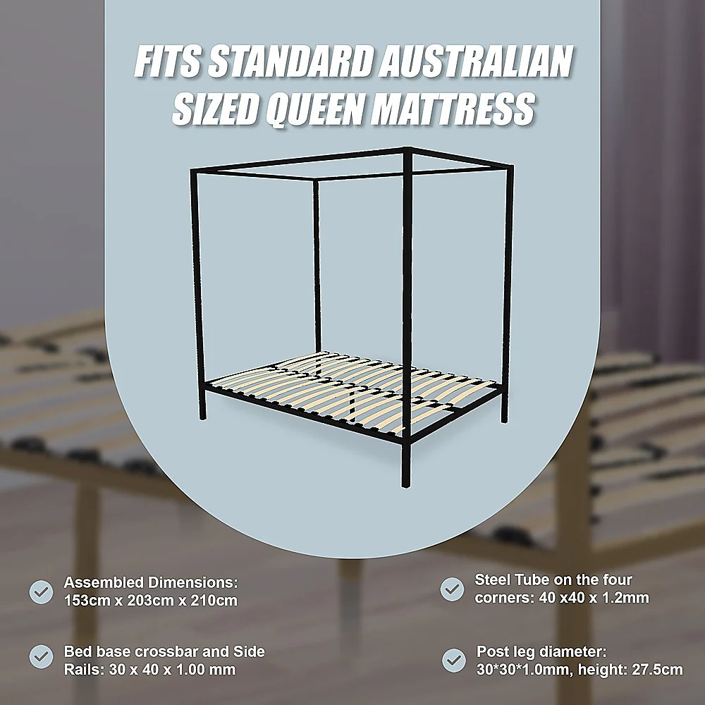 Lilian Four Poster Bed Frame - Black Queen - Nurns