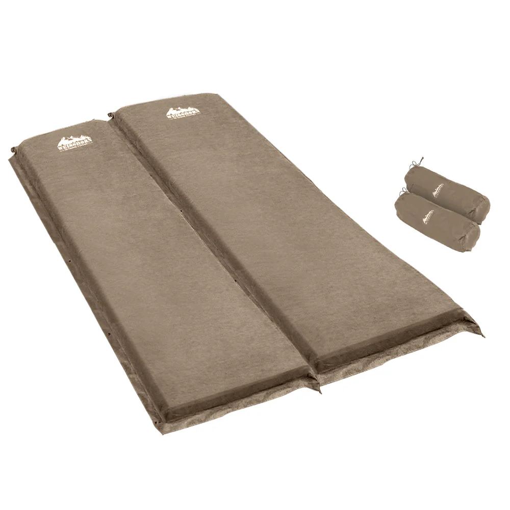Self-Inflating Mattress Camping Sleeping Mat Air Bed Double Set Coffee - Nurns