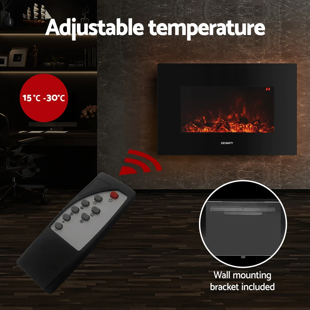 Electric Fireplace Fire Heater 2000W - Black - Nurns