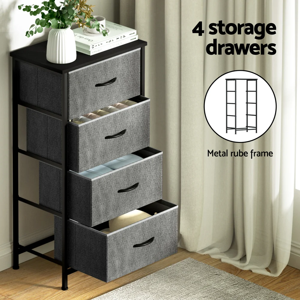 Artiss Chest of 4 Drawers Storage Dresser Tallboy - Grey - Nurns