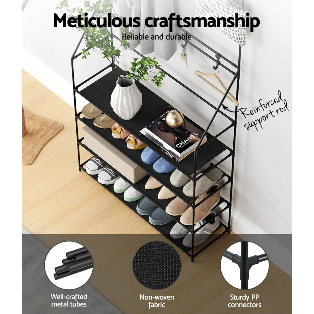 Artiss Shoe Rack Hall Tree 16 Pairs Black - Nurns