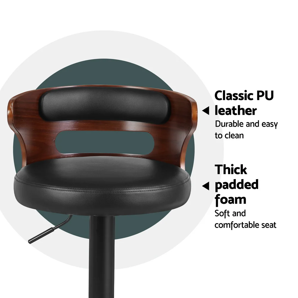 Set of 4 Caen Bar Stools Gas Lift Faux Leather - Brown and Black - Nurns